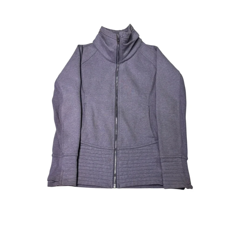 Lululemon Athletica Grey Zip Up Jacket Funnel Neck‎ Ribbed Cuffs Size 6